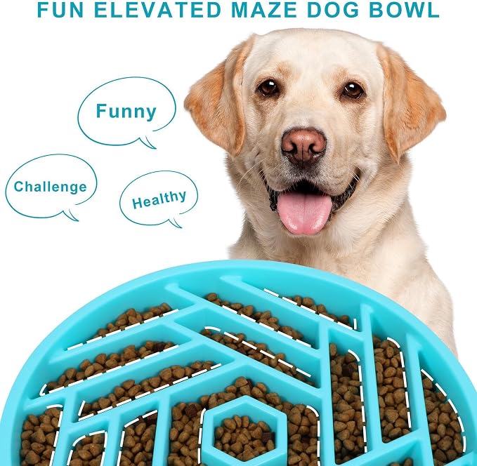 TOBYTO Slow Feeder Dog Bowls Large Medium Breed,Anti-Choking Slow Eating Dog Food Bowl,Non Slip Pet Slower Food Feeding Bowls Large Puzzle Slow Feeder Bloat Stop Maze Dog Dishes,Blue - Image 3