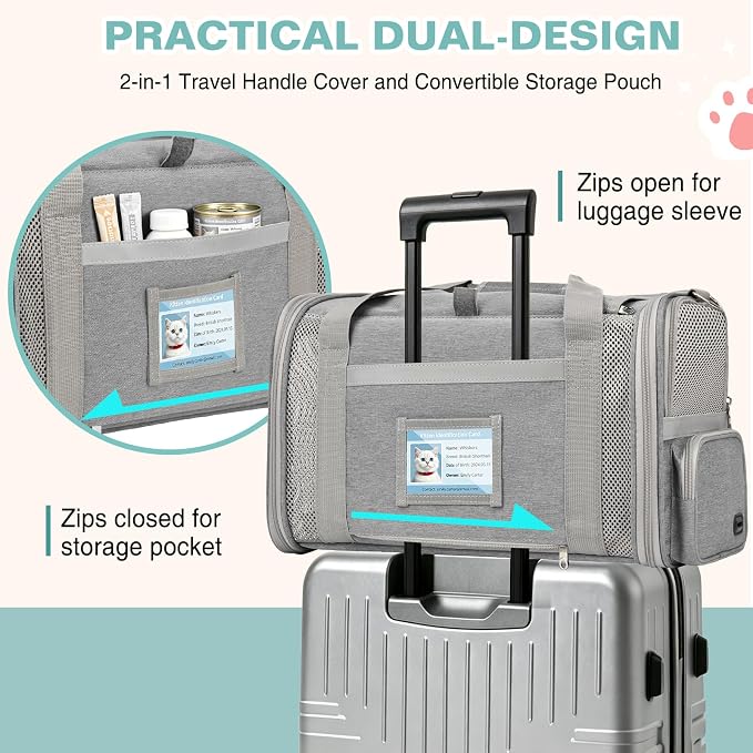 Cat Carrier Airline Approved Privacy Portable Top Load Pet Travel Bag | Soft Sided Pet Carriers for Small Cats Dogs Puppy up to 16 Lbs,Collapsible,Zipper Lock,Luggage Sleeve,2 Storage,Washable - Image 6