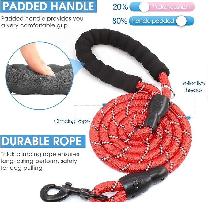2/4/5/6 FT Dog Leash with Comfortable Padded Handle and Highly Reflective Threads for Small Medium and Large Dogs (4FT-1/2'', Red) - Image 2