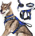 All-in-One Reflective Dog Harness, Collar & Leash Set, No Pull with Adjustable Buckles, X-Large, Dark Blue by WINSEE