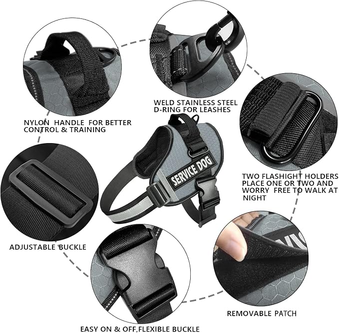 JSXD Dog Harness,No-Pull Service Dog Harness with Handle Adjustable Outdoor Pet Dog Vest 7M Reflective Nylon Material Vest for Breeds,Easy Control for Small Medium Large Dogs - Image 2