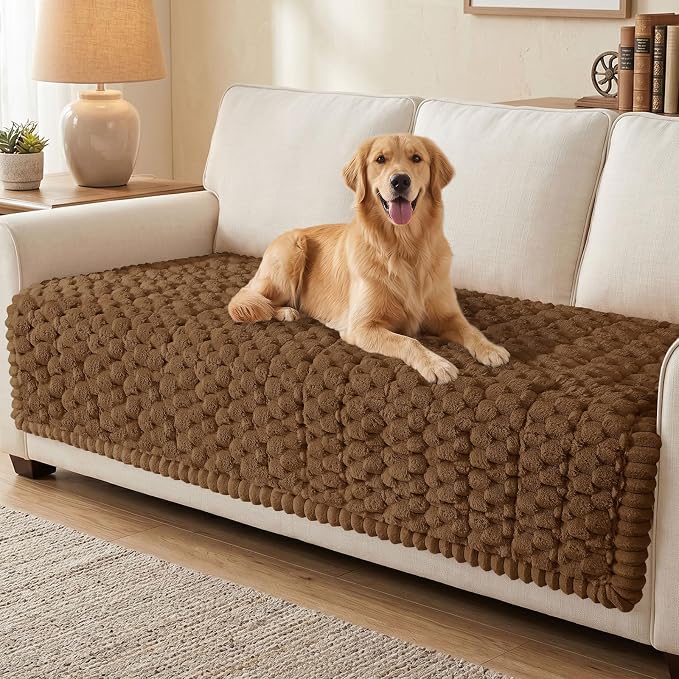 Smiry Non Slip Couch Covers for Dogs, Scratch Resistant Pet Sofa Protector | Machine Washable Soft Fuzzy Thick Furniture Cover for Sofa Loveseat Sectional Large Dogs, Chocolate, 43" x 82.7" by Smiry