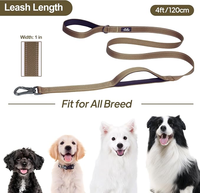 Twoear 4FT 1IN Heavy Duty Dog Leash for Large Dogs with 2 Padded Handles | Traffic Handle Extra Control, Auto Lock Hook, Strong Reflective Walking Leash for Night Safety, Medium and Large Breeds,Brown - Image 7