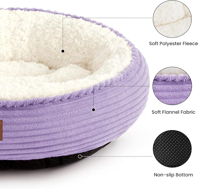Love's cabin Round Donut Cat and Dog Cushion Bed, 30in Pet Bed for Medium or Large Dogs, Anti-Slip & Water-Resistant Bottom, Soft Durable Fabric Pet Beds, Washable Calming Cat Bed, Violet - Image 2
