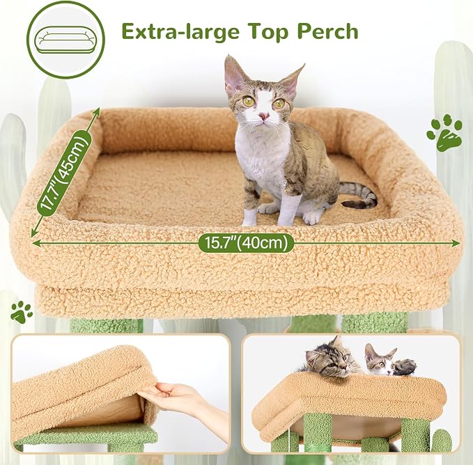 Globlazer Heavy Duty Cactus Cat Trees for Big Cats Maine Coon, F61, Green | Cat Tower for Indoor Large Adult Cats with Scratching Post, Extra Large Top Perch, Cat Condos, 61inch - Image 2