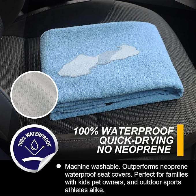 Back Seat Cover for Car Trucks Van SUV,Waterproof Rear Bench Towel Seat Covers for Dogs and Kids,Automotive Backseat Protector (Sky Blue) - Image 3