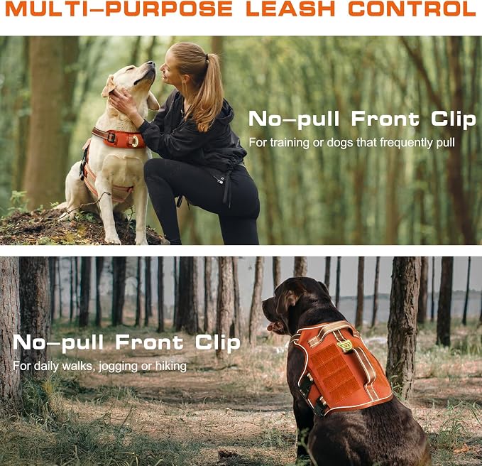 Dog Harness for Large Dogs, No Pull Tactical Vest with Front Clips | Easy Contrl Handle, Breathable Soft Padded, Adjustable, Reflective, Heavy Duty, Easy Take On & Off, Orange Large - Image 3