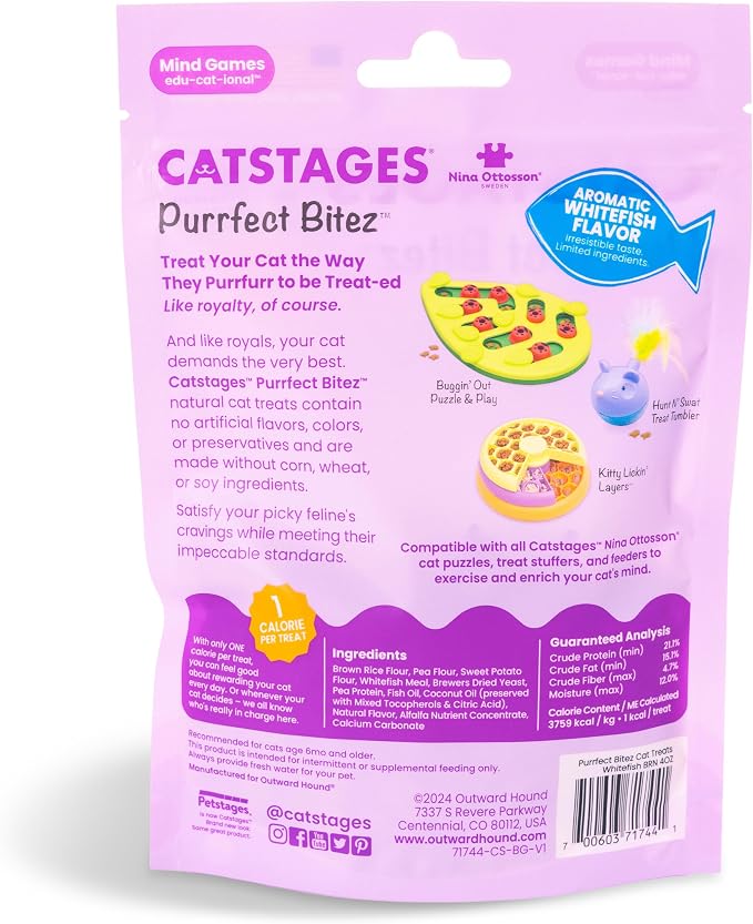 Catstages by Nina Ottosson Purrfect Bitez Natural Crunchy Cat Treats for Puzzles, Toys, Feeders, & Training, USA-Made, Real Whitefish Flavor, 4oz (Pack of 2) - Image 5