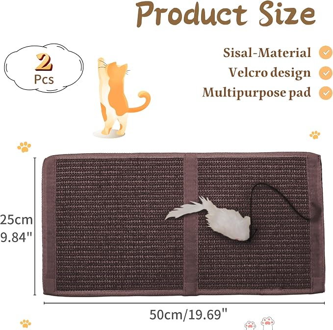 JanYoo 2 Pieces Cat Scratcher Mat for Table Leg Sisal Cat Scratching Pad Scratch Mat for Cat Scratch Pad Rug 19.69 × 9.84 in(Brown) - Image 2