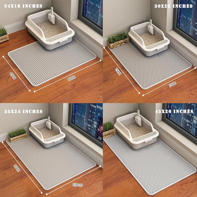 HCY&WLD Cat Litter Mat, Honeycomb Double Layer Litter Trapping Mat | Safe Materials, Soft on Paws, Waterproof Urine Proof Non-Slip, Protects Floors, Less Waste, Easy to Clean, Gray, 24" x 18" - Image 8