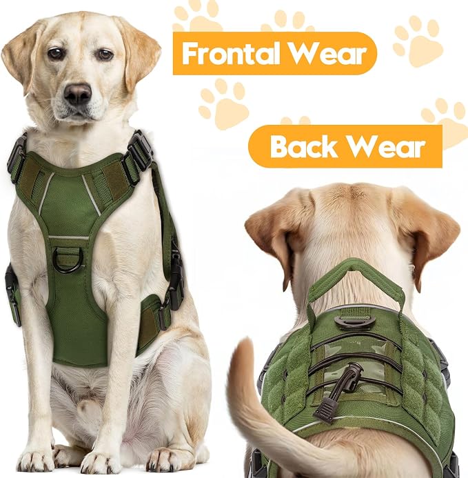 Heavy-Duty Tactical Dog Harness for Large Dogs, No Pull Adjustable Reflective Pet Vest with Molle System, K9 Military-Grade Control for Service Training, Outdoor & 10+ Breeds, Green, Medium - Image 7