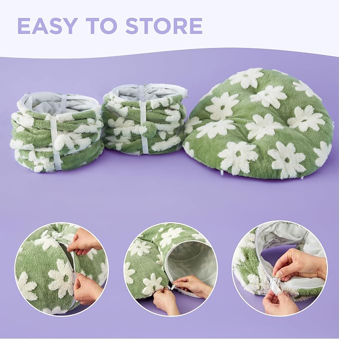 Lesure Donut Cute Jacquard Large Cat Tunnel Bed Kitten Toys for Dog Bunny | 39.5x39.5x10in,Round Large Cat Bed Tube for Multi Kittens,Pet Peekaboo Cave Toy,Spiral Hideaway,Washable Cushion,Green - Image 4
