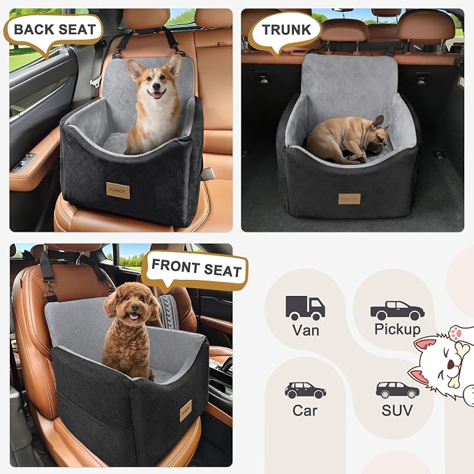 JOEJOY Dog Car Seats for Small Medium Dogs Under 35lbs, Dog Booster Seat with Detachable Washable Cover and Cushion, Memory Foam Pet Car Seat with Safety Belt and Storage Pockets (BLG) - Image 6