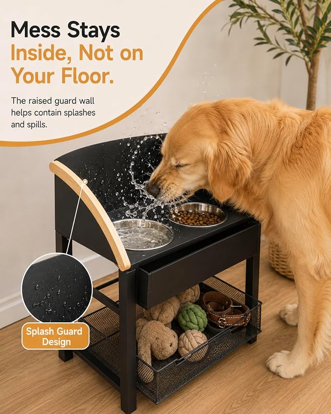 Elevated Dog Bowls for Large Breed Dogs with Storage Basket, 13 Inch Tilted Raised Dog Bowl Stand with Stainless Steel Bowls, Metal Dog Feeding Station - Image 3