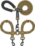 Double Dog Leash, 360° Swivel, No Tangle, Large, 25-150 lbs, Khaki | Dual Leash for Two Dogs, Split Leash, Shock-Absorbing Bungee, Padded Handle, Heavy-Duty Rope by iYoShop