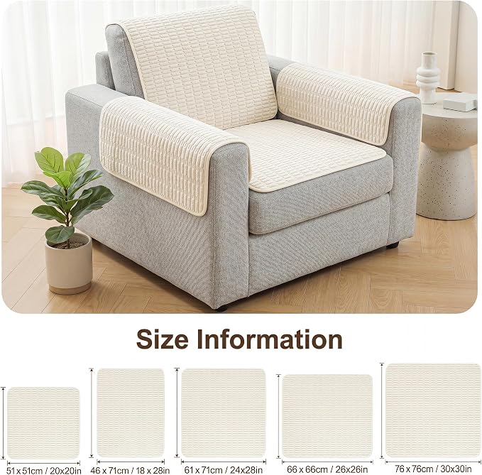 Foxdecor Couch Arm Covers for Sofa Arm Chair Covers Set of 2 | Sofa Arm Covers Cat Scratch Resistant Couch Protectors, Washable Armrest Cover Furniture Arm Covers, Cream White 20x20 in - Image 6