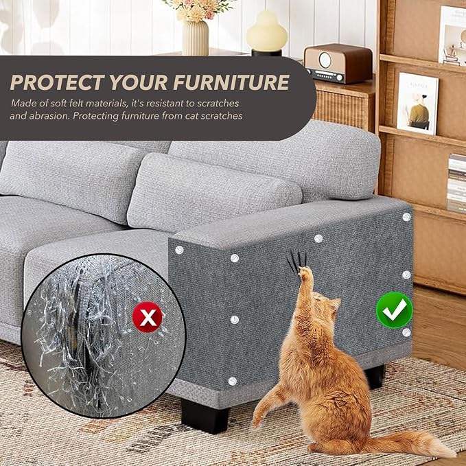 78.7"X15.8" Cat Scratching Mat, Self-Adhesive Cats Carpet, DIY Scratch Furniture Protector for Couch, Sofa, Wall & Doors, Durable Cat Scratch Guards Couch Cats Scratcher from Claw (Grey) - Image 3