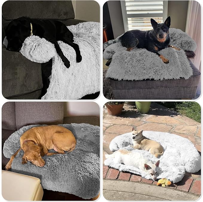 GGIB Calming Dog Bed Fluffy Plush Dog Mat for Furniture Protector with Removable Washable Cover for Large Medium Small Dogs and Cats (Large, Grey) - Image 7