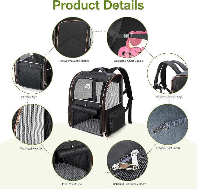 Large Cat Backpack Carrier Expandable Pet Carrier Backpack for Small Dogs Medium Cats Fit Up to 18 Lbs, Dog Backpack Carrier, Foldable Puppy Backpack Carrier for Travel,Black - Image 8