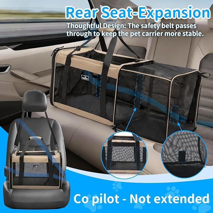 Wakytu Expandable Pet Carrier for Dogs & Cats, Large Travel Bag with 5 Mesh Windows, 2 Entrances, Locking Zippers & Padded Straps,L - Image 2