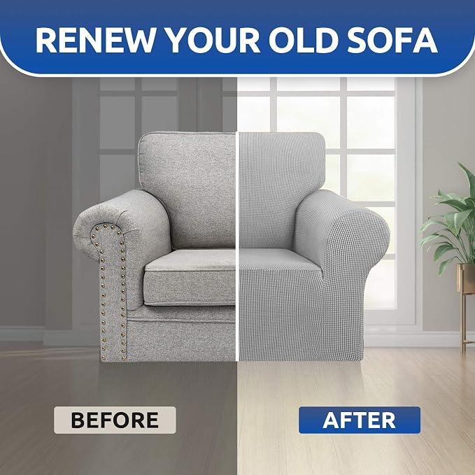 KEKUOU Stretch Chair Sofa Slipcover, Single Couch Cover,Silverr | 1-Piece Washable Sofa Cover,Pet Friendly (31"-55") Furniture Protector Soft Jacquard Elastic Bottom for Dogs & Kids - Image 7