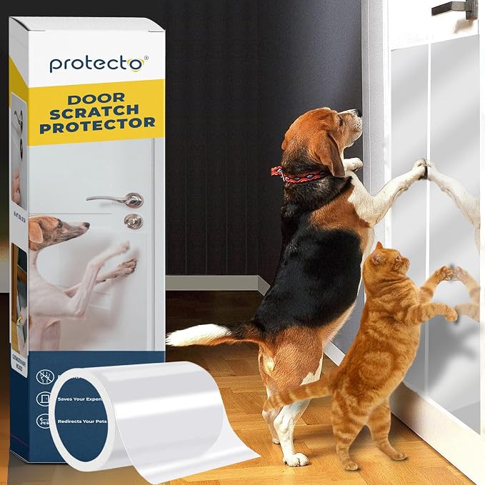 PROTECTO Door Protector from Dog Scratching w/Utility Knife - 1-Pack 60x8 | Door Scratch Protector for Dogs & Cats - Clear Dog Scratch Door Protector for Doors & Frames - No-Residue Door Guard by protecto