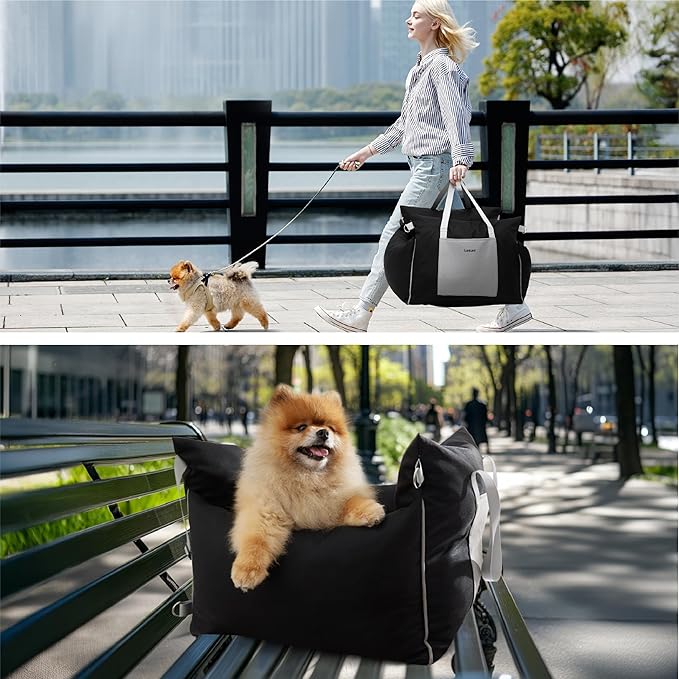 Lesure Dog Car Seat for Small Dogs,Booster Car Bed for Puppy Under 25lbs | Soft Pet Carseat with Clip-On Safety Leash and Thickened Memory Foam Filling,Dog Travel Carrier Bed with Storage Pocket,Black - Image 5