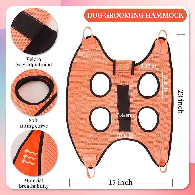 PatiencET Dog Grooming Hammock Kit | For Cats & Dogs up to 17 lb, Hanging Harness and Sling for Nail Trimming, Includes Clippers/Trimmer, File & Comb, Orange S - Image 2