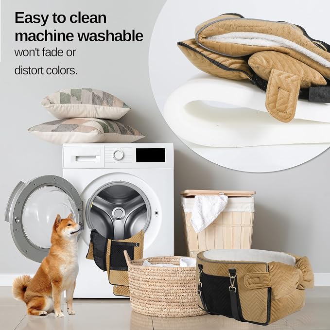 Dog Car Seat for Small Dogs Adjustable Portable Center Console Dog Car Seat Removable Cat Booster Cars Seats - Safety Belt with Cushion Anti-Collapse for Puppy Kitten Up to 15 Lbs - Image 5