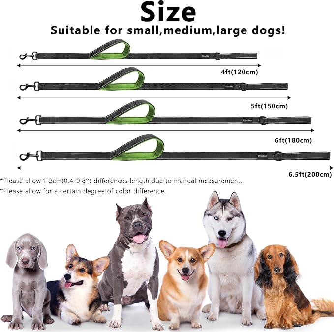 Dog Leash 6ft Long,Double Handle Dog Leash for Control Training | Heavy Duty Dog Leads with Traffic Padded Handles, Reflective Leashes for Small Medium Large Dogs(6ft, Black Green) - Image 5
