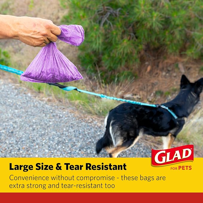 Glad for Pets Scented Dog Waste Bags, Lavender Scent, Purple, 90 Count | Tear-resistant with leak protection, fresh lavender scent, fun purple design, 6 rolls, heavy-duty daily use - Image 3