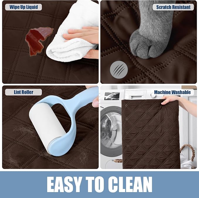 Smiry Waterproof Reversible Pet Couch Covers for Dogs | Pet Friendly, Soft Fabric, Washable Sofa Furniture Protector for Dogs Cat Kids, Checkered (40"x80", Chocolate/Chocolate) - Image 5
