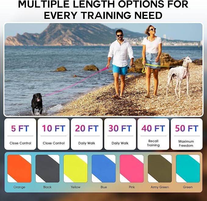 Wolfone Waterproof Dog Leash 30FT Long Line Training Recall Lead | 30FT Dog Leash Durable PVC coated leash with easy clean surface ideal for recall training, camping, hunting and walking - Image 3