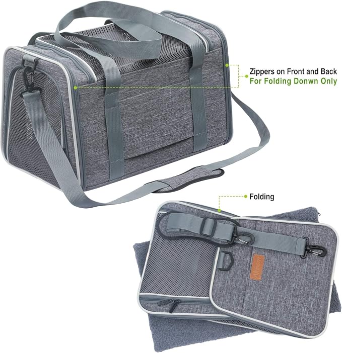 Cat Carrier - Soft-Sided Dog Pet Carrier, Portable Foldable Pet Bag up to 28 Lbs, Airline Approved Travel Puppy Carrier (Large, Light Grey) - Image 7