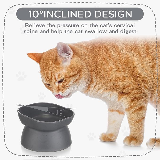 4 Pieces Plastic Tilted Elevated Cat Bowls Raised Cat Food Bowls Elevated Feeding Dish for Flat Faced Kitten Kitty Pets Supplies(White and Grey) - Image 3
