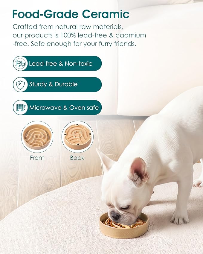vancasso Slow Feeder Dog Bowl, 0.6 Cup Ceramic Slow Feeding Food Dish for Small Breed, Puzzle Dog Food Bowl for Fast Eater, Brown - Image 4