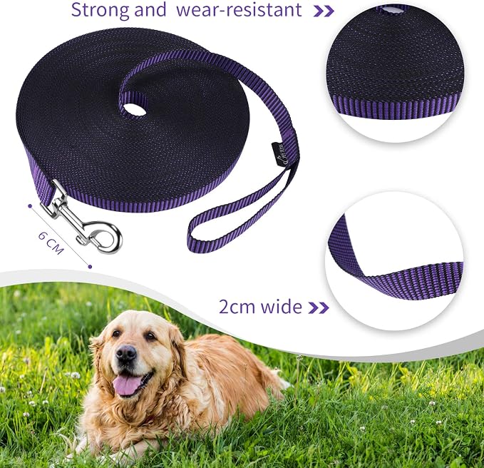 Hi Kiss Dog/Puppy Obedience Recall Training Agility Lead - 15ft 20ft 30ft 50ft 100ft Training Leash - Great for Training, Play, Camping, or Backyard(50ft,Black_Purple) - Image 5