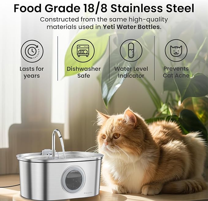 PawsPik SS-01 Stainless Steel Faucet-Design Cat Fountain 108.2 oz - Image 2