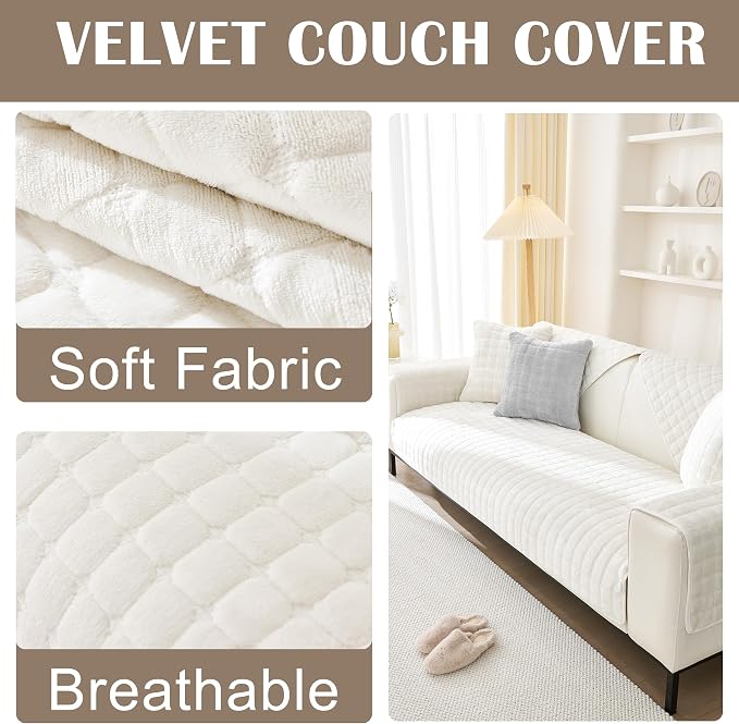 Couch Cover for Dogs,Velvet Non-Slip Couch Covers for Sofa Washable | Fuzzy Sofa Slipcovers Armrest Headrest, Furniture Protector for Dogs, L Shaped Sectional Cover White, 36"X36" (Only 1 Pcs) - Image 2