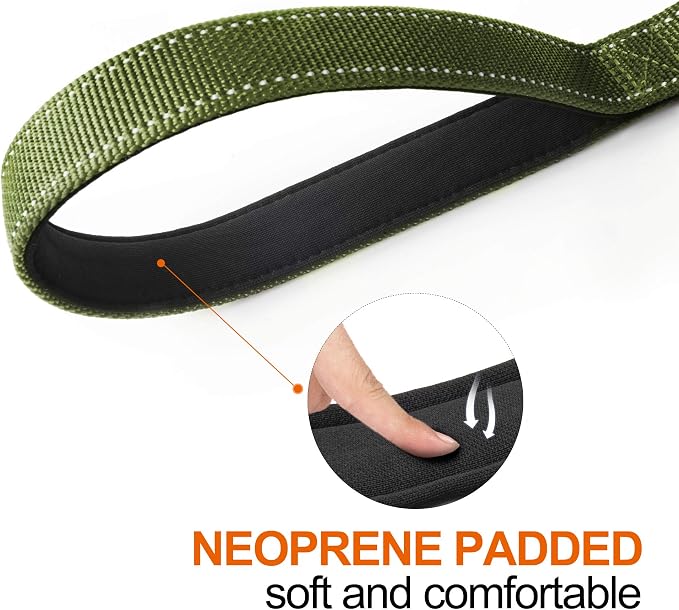 Twoear 5FT 1IN Heavy Duty Dog Leash for Large Dogs with 2 Padded Handles | Traffic Handle Extra Control, Auto Lock Hook, Strong Reflective Walking Leash for Night Safety, Medium and Large Breeds,Green - Image 4