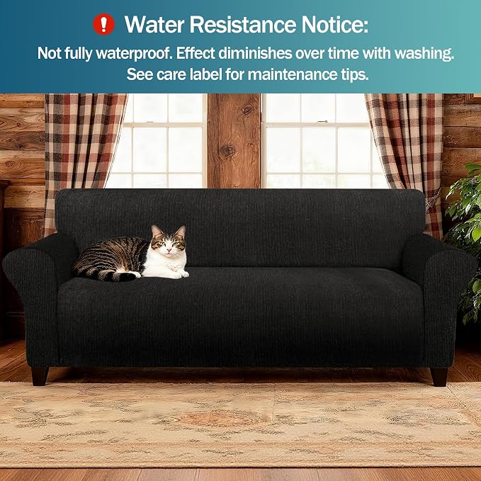 Waterproof Couch Cover, Stretch Non-Slip Oversized Sofa Slipcover with Elastic Bottom Stay-in-Place - Leakproof Furniture Protector for Kids & Pets - Washable (Oversized Sofa, Black) - Image 2