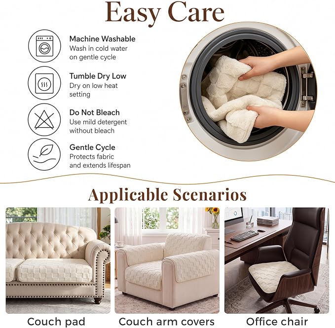 Foxdecor Couch Arm Covers for Sofa Arm Chair Covers Set of 2 | Sofa Arm Covers Cat Scratch Resistant Couch Protectors, Washable Armrest Cover Furniture Arm Covers, Cream White 20x20 in - Image 7