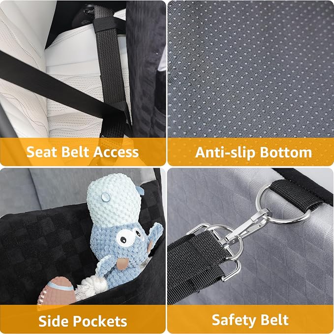 PETICON Waterproof Dog Car Seat for Small Medium Dogs, 5in Memory Foam | Pet Booster Seat for Dogs up to 35 lbs with Pockets, Detachable Washable Pet Carseat with Y-Shape Safety Belt - Image 7