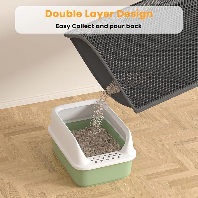 Pieviev Double Layer Cat Litter Mat Traps Scattered Litter 30''x24'' 2 Pack | Waterproof Urine Resistant Layer Litter Box Mat, Easy Collection, Soft on Kitty Paws, Black Color for Indoor Cats - Image 2