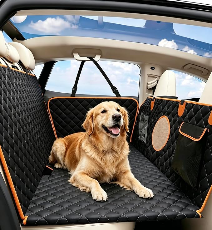 Hard Bottom Back Seat Extender for Dogs, Dog Car Seat Cover for Back Seat, Holds 420lbs, Durable Waterproof Pet Car Bed Dog Hammock for SUV/Car/Small Truck (Black) by KONNAO