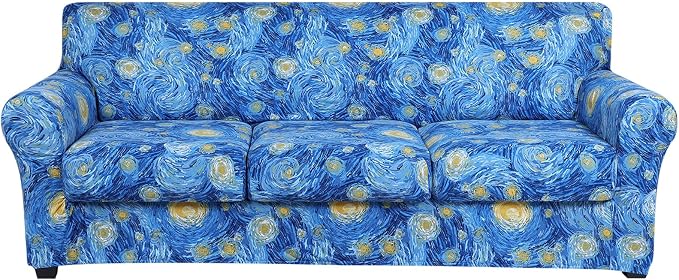 hyha Stretch Couch Covers, Sofa Cover for 3 Cushion Couch Pet Friendly | Floral Pattern, Printed, 4 Pieces, 3 Separate Cushion Sofa, Durable Anti-slip Washable Protector with Elastic Bottom for Dogs by hyha