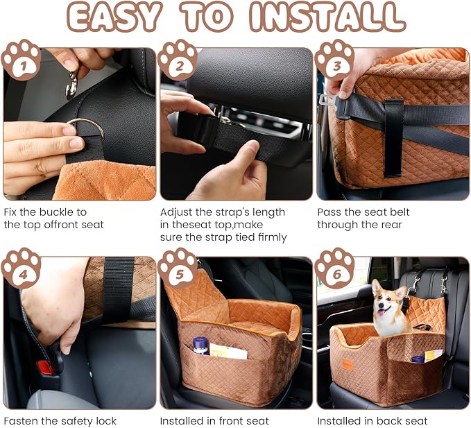 AlfaTok Memory Foam Booster Dog Car Seat with Washable Removable Cover, Elevated Pet Car Seat, Anti-Slip Sturdy Booster Seats for Small Dogs 35lbs, Seat Belt, Storage Pocket, Dog Blankets - Image 6
