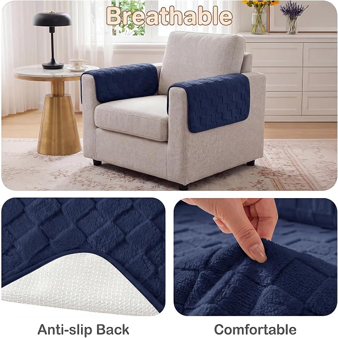 Foxdecor Couch Arm Covers for Sofa Arm Chair Covers Set of 2 | Sofa Arm Covers Cat Scratch Resistant Couch Protectors, Washable Armrest Cover Furniture Arm Covers, Blue 18x28 in - Image 5