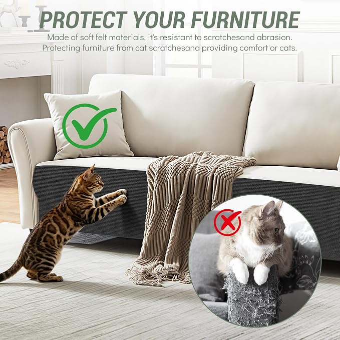 Couch Wall Corner Protector for Cat, Anti Scratch Furniture Protector | 78.7x15.8In Trimmable Cat Climbing Scratcher Pad Mat, Thickened Shield Carpet for DIY Tree Shelf Board, Door Guard (Black) - Image 4