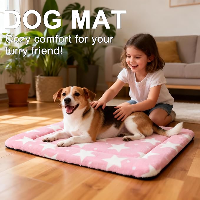 Dog Bed Mat – Soft & Comfortable Dog Kennel Pad for Crate – Durable Crate Bed & Mat for Dogs & Cats – Ideal for Crate, Kennel, and Home Use (Big&Little Stars Pink, M(30"*20"*1.5")) - Image 7